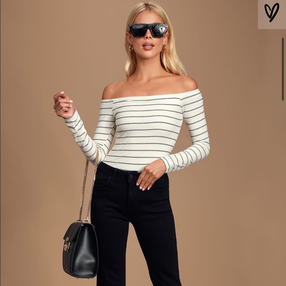 Lulus Black & white Striped Bodysuit